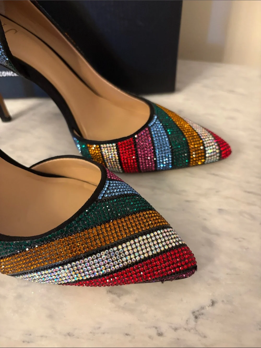 INC International Concepts Multicolor Rhinestone Striped Pointed-Toe Pumps 6 - Picture 3 of 11